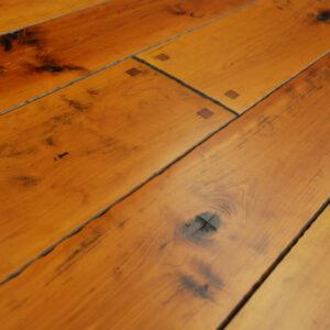 Cherry hardwood floor with hand beveled edge, smoke accents and natural hard wax oil finish