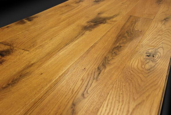 Hand Scraped, Wide Plank, White Oak Flooring with Harvest Colored Hard Wax Oil Finish