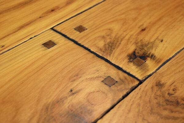 Wide Plank Hickory Floor with Hand Beveled Edges, Flush Pegs, Smoke Accents and Pure Colored Hard Wax Oil Finish 2