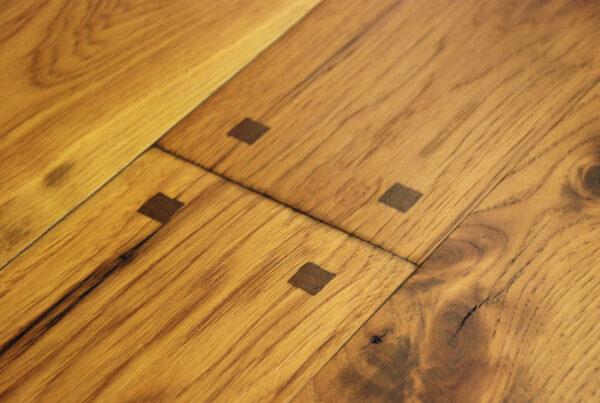Wide Plank Hickory Floor with Soft Edges, Flush Pegs, Smoke Accents and Pure Colored Hard Wax Oil Finish