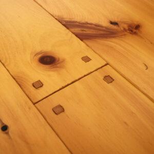 Wide Plank Yellow Pine with flush pegs and Harvest Pine color Hard Wax Oil