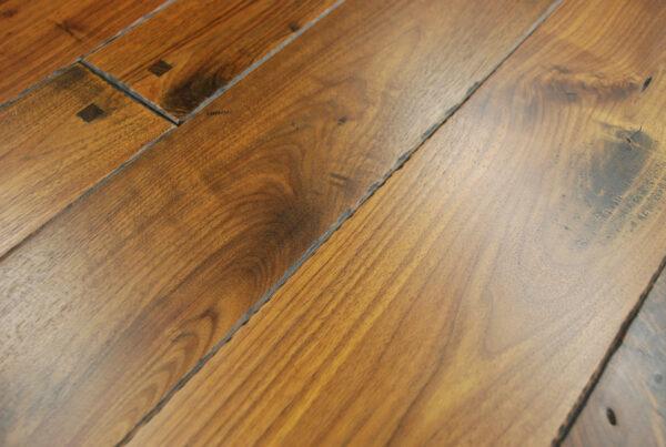 Wide Plank Walnut Flooring with Flush Pegs, Hand Beveled Edges, Smoke Accents and Hard Wax Oil Finish 3