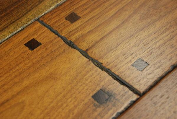 Wide Plank Walnut Flooring with Flush Pegs, Hand Beveled Edges, Smoke Accents and Hard Wax Oil Finish