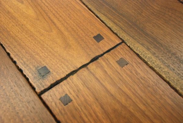 Wide Plank Walnut Flooring with Flush Pegs, Hand Beveled Edges, Smoke Accents and Hard Wax Oil Finish 2